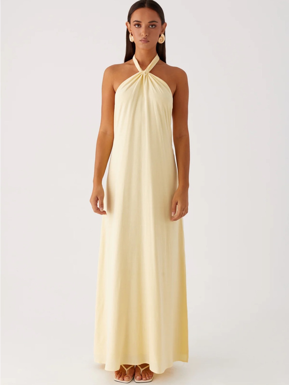 Peppermayo Pale Yellow Halter Twist Maxi Dress